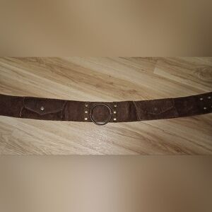 Elegant Brown Leather Belt with Pockets